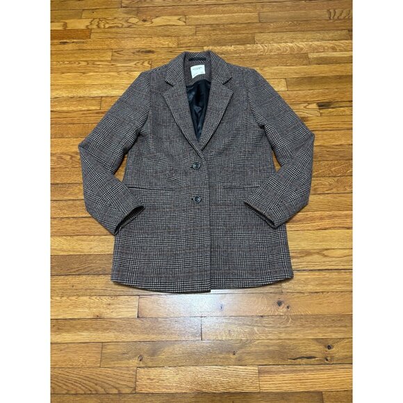 Abercrombie & Fitch Women's Blazer Jacket Size S Tall Brown Glen Check Stretch - Picture 1 of 7